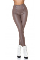 Sexy faux leather high waist leggings with zips Brown